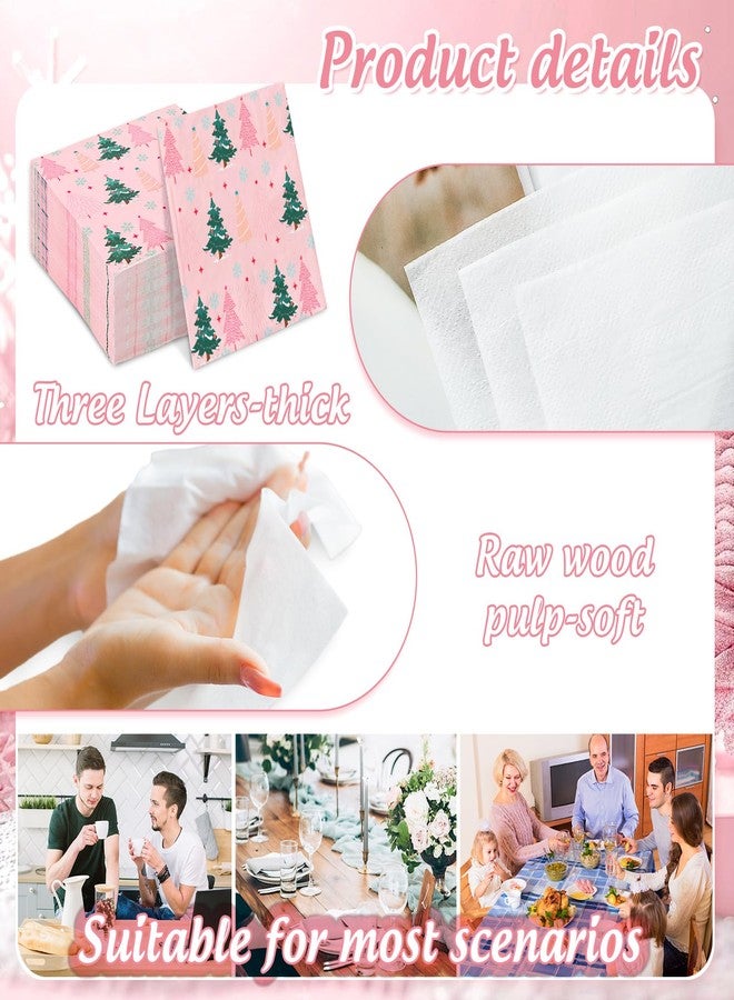 JarThenaAMCS مناديل ورقية من JarThenaAMCS، 100 قطعة، بتصميم شجرة عيد الميلاد باللونين الوردي والأخضر، للاستخدام مرة واحدة، مناسبة للغداء والعشاء في فصل الشتاء، وحفلات الزفاف، وأعياد الميلاد، وحفلات استقبال المولود. - Image 3